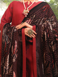 Maroon Slub Viscose Stitched 3 Piece - AWP-3PS-441
