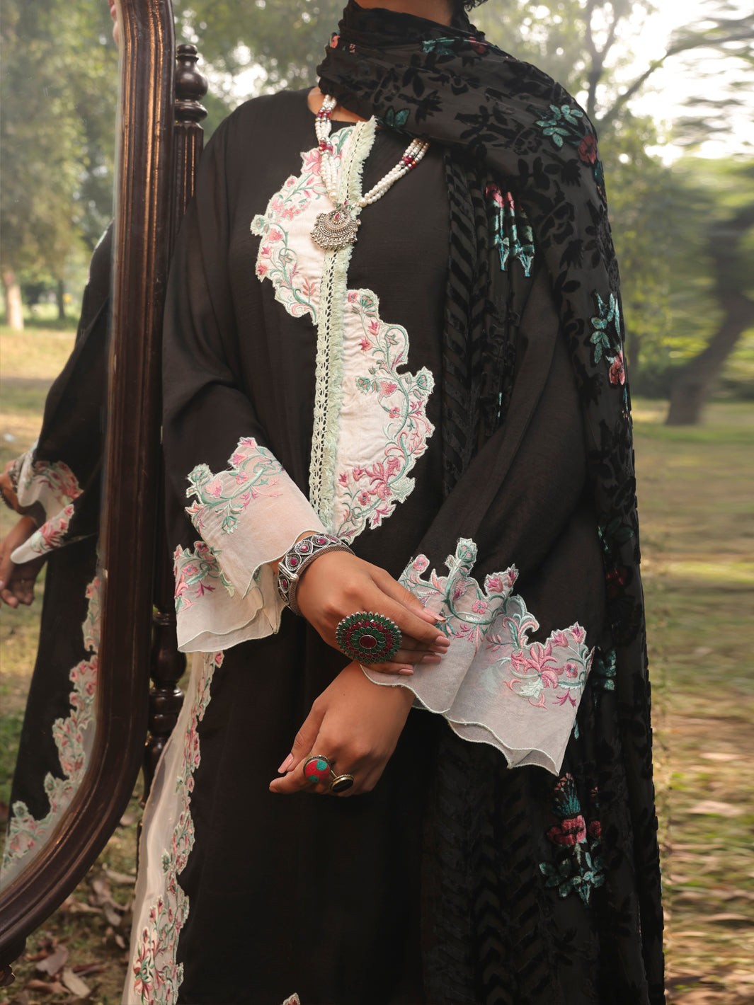 Black Slub Viscose Stitched 3 Piece - AWP-3PS-442