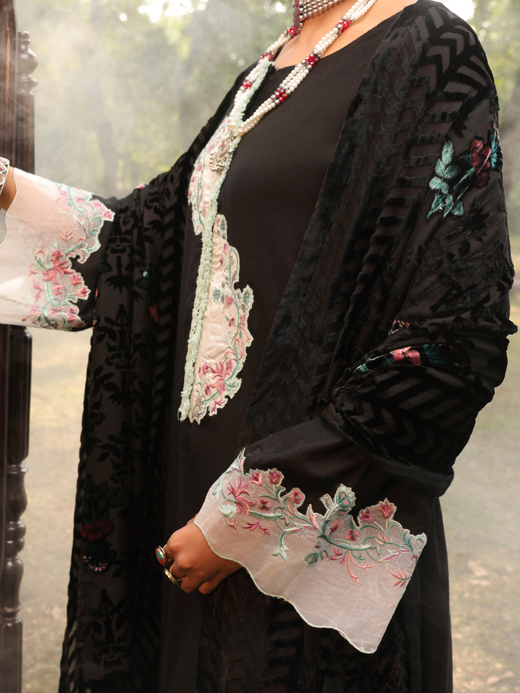 Black Slub Viscose Stitched 3 Piece - AWP-3PS-442