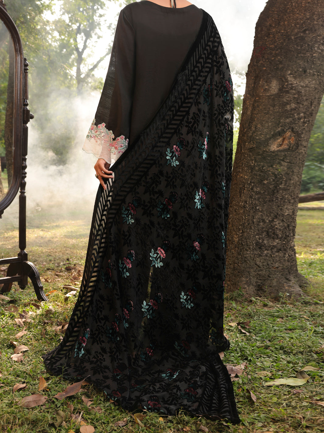 Black Slub Viscose Stitched 3 Piece - AWP-3PS-442