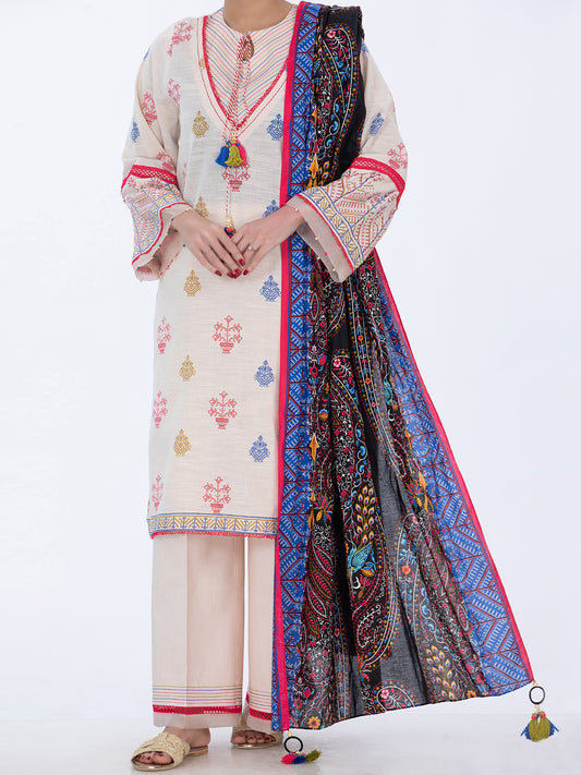 Off White Khaddar Unstitched 3 Piece - AWP-3PS-515
