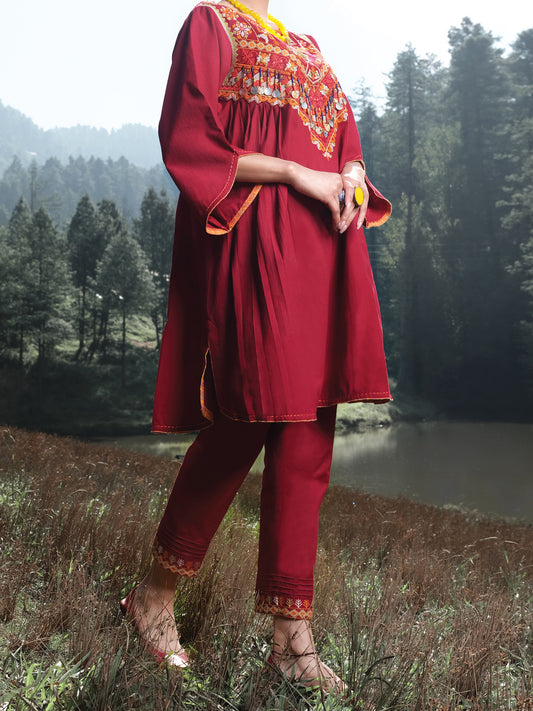 Maroon Karandi Tunic - AWP-LK-289