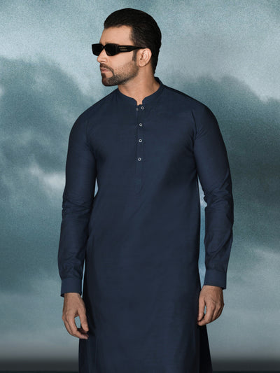 Blue Cotton Men Unstitched Fabric - AL-Maharaja-22