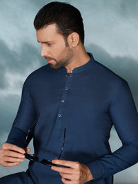 Blue Cotton Men Unstitched Fabric - AL-Maharaja-22