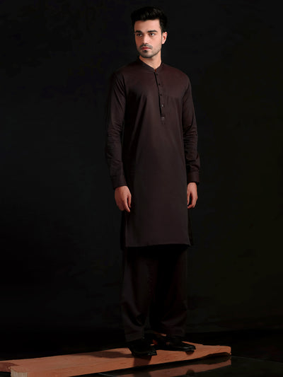 Brown Cotton Men Unstitched Fabric - AL-Maharaja-22