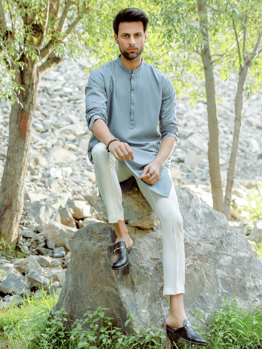 Grey Blended Kurta - AL-K-1039