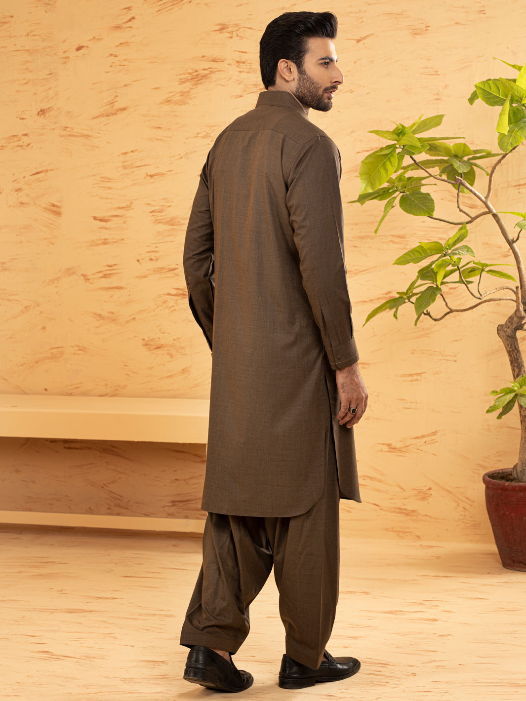 Brown Blended Kameez Shalwar - ALWA-KS-372