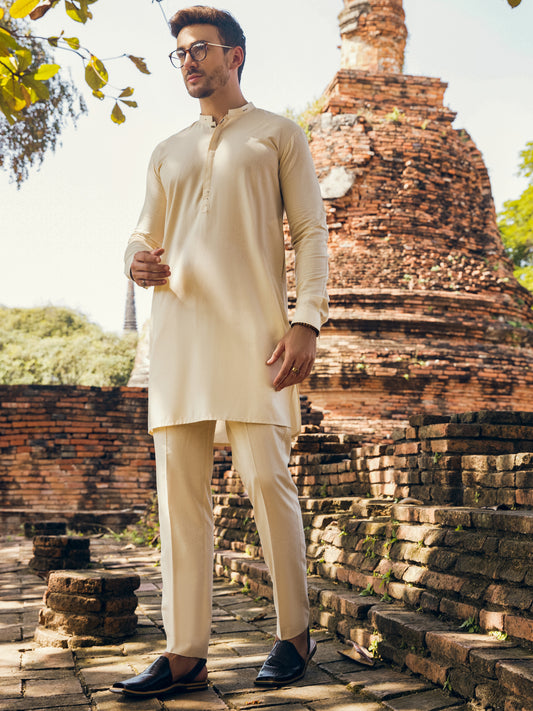 Cream Blended Kurta Trouser - AL-KT-2904