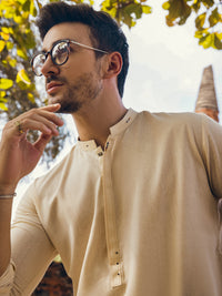 Cream Blended Kurta Trouser - AL-KT-2904