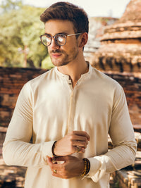Cream Blended Kurta Trouser - AL-KT-2904