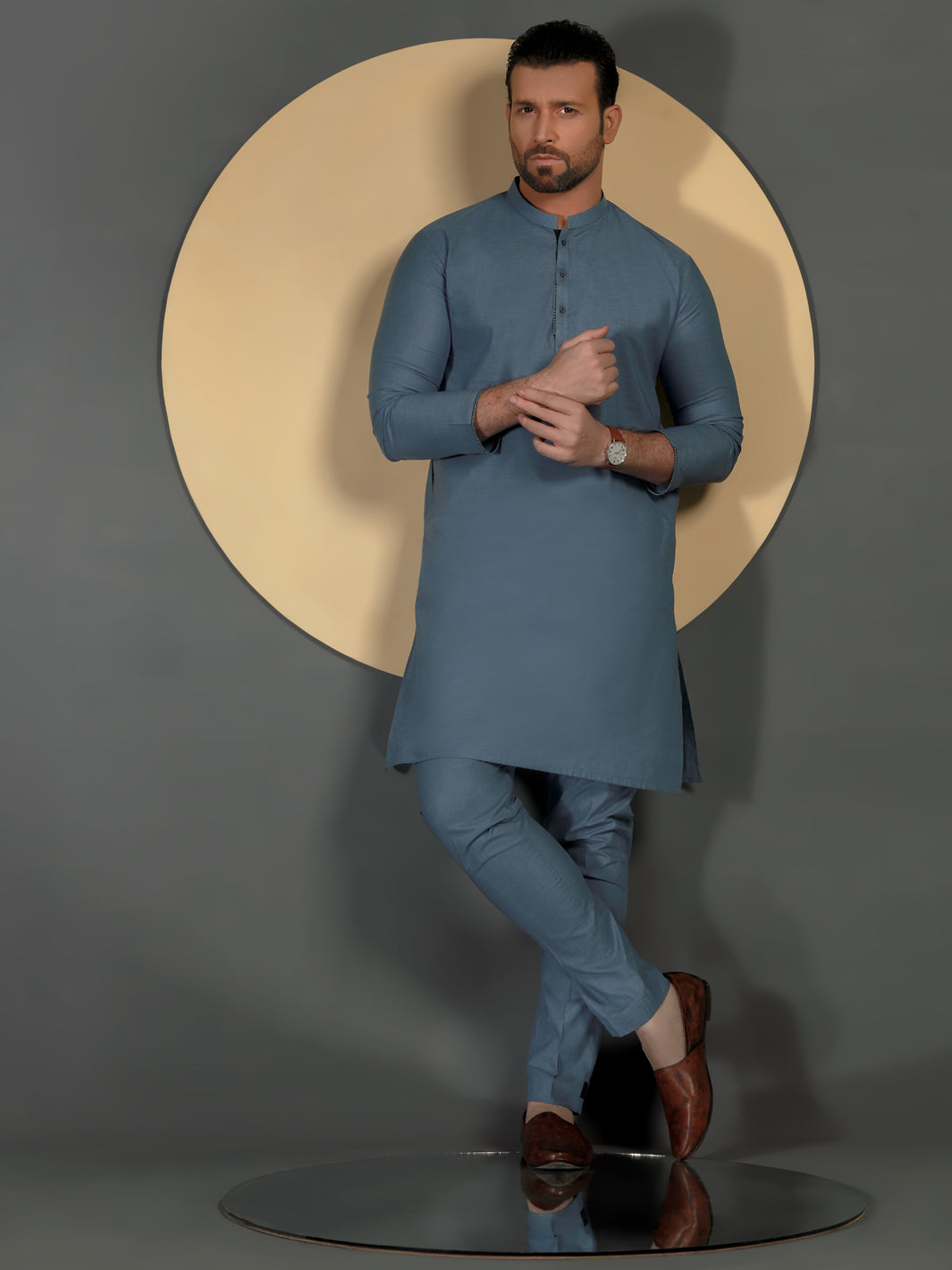Light Blue Cotton Men Unstitched Fabric - AL-Maharaja-22