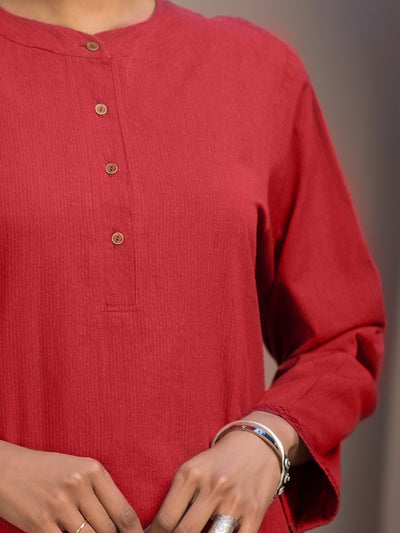 Red Hand-Woven Cotton Tunic - ALCR-LK-1011