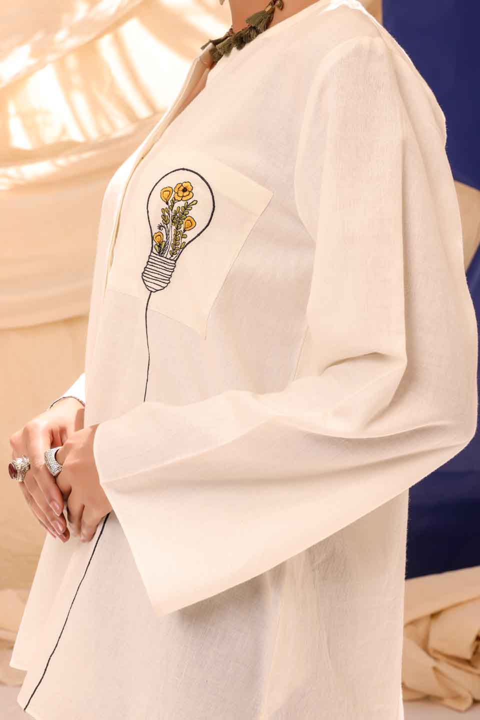 Off White Cotton Tunic - ALCR-LK-1043 - Almirah Online