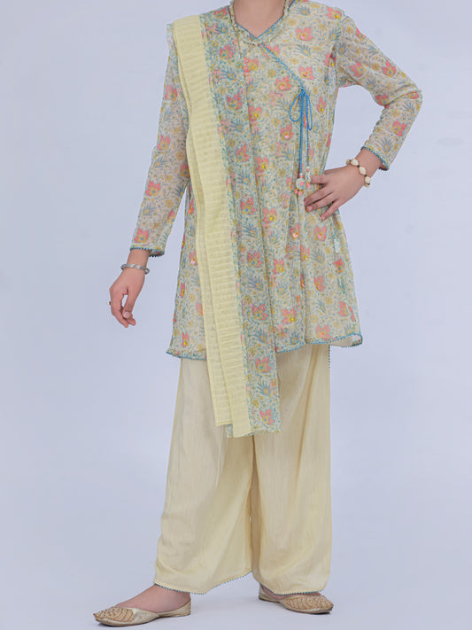 Cream Net 3 Piece Stitched - ALT-3PS-LS-1050