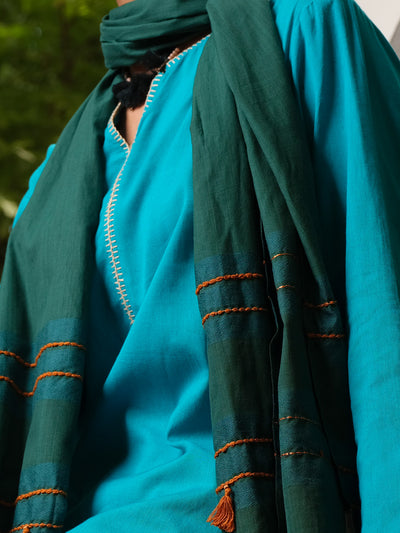 Green Hand-Woven Cotton Silk Women Stole - ALCR-ST-1002