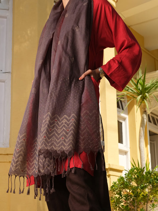 Grey Hand-Woven Cotton Silk Women Stole - ALCR-ST-1003 - Almirah Online