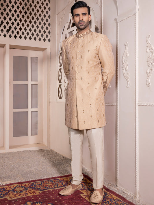 Beige Blended Men Sherwani - AL-SW-126