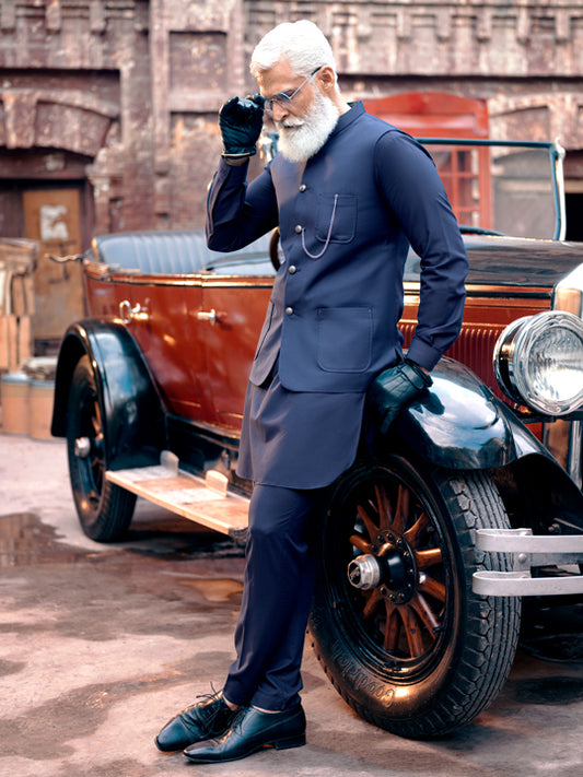 Navy Blue Taflon Rayon Waistcoat - AL-WC-462